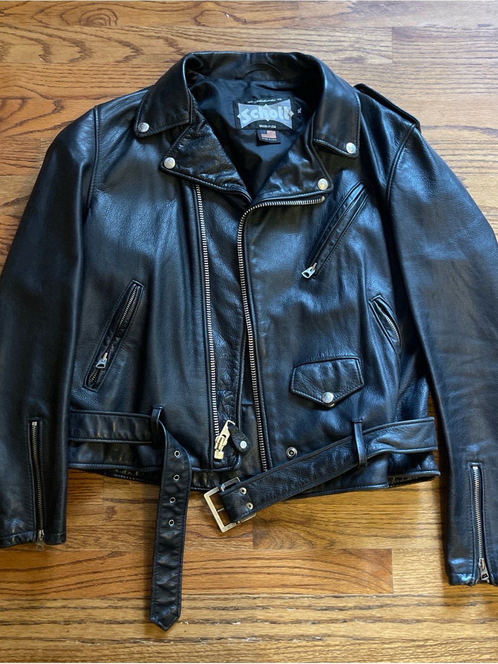 Schott Black Leather Bomber-Style Motorcycle Jacket - Picture 1 of 8